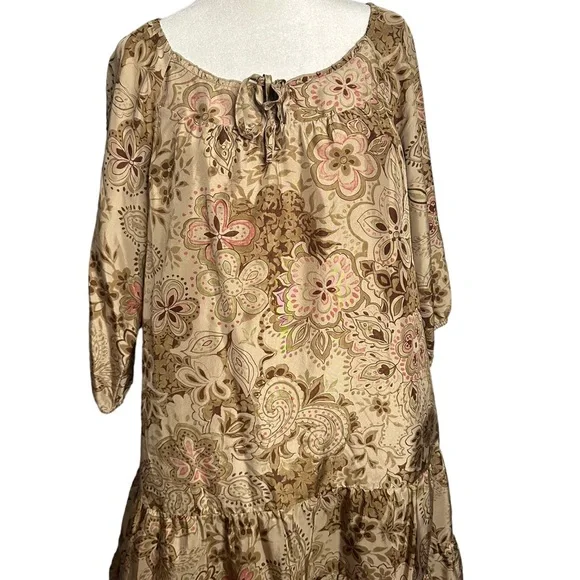 Garnet Hill Silk Floral Paisley Boho Tiered Flounce Dress - Picture 6 of 7